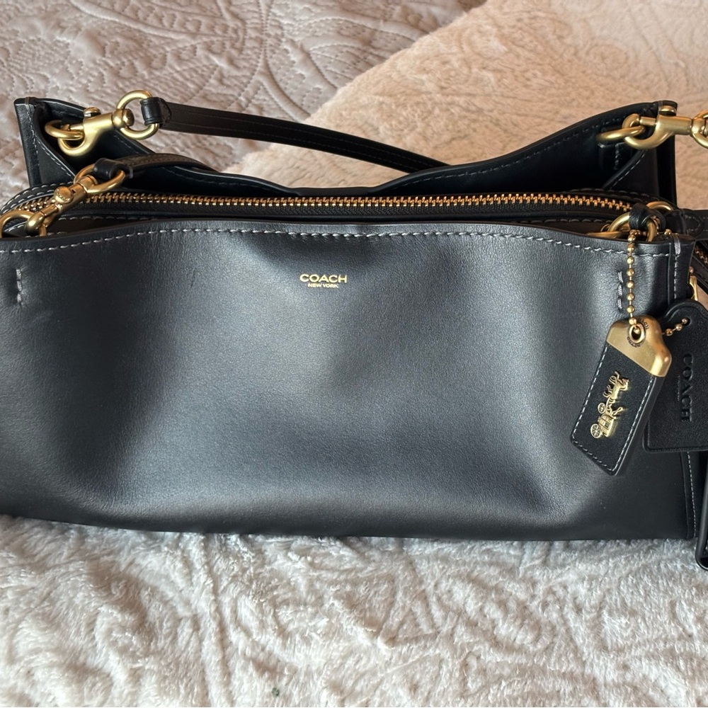 Coach Soft Rogue 34 in Black Leather with Gold Accents